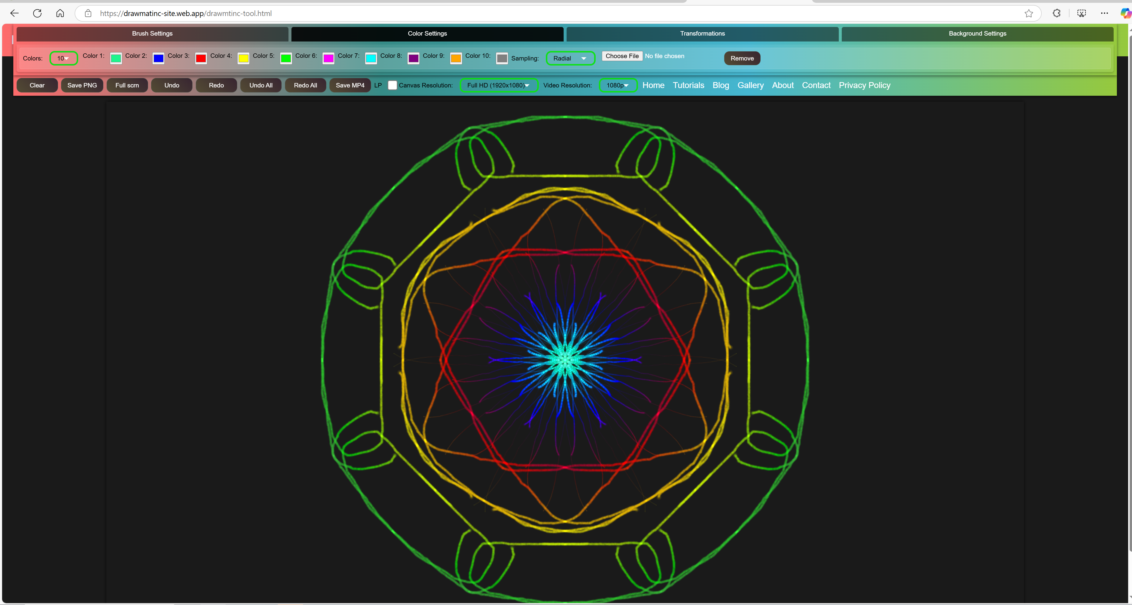 Color settings in the toolbar